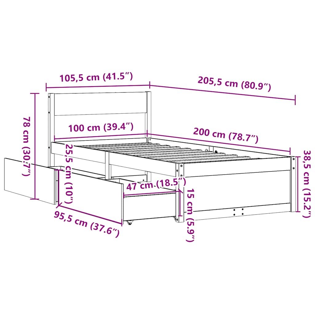 viaszbarna tömör fenyőfa ágy matrac nélkül 100 x 200 cm
