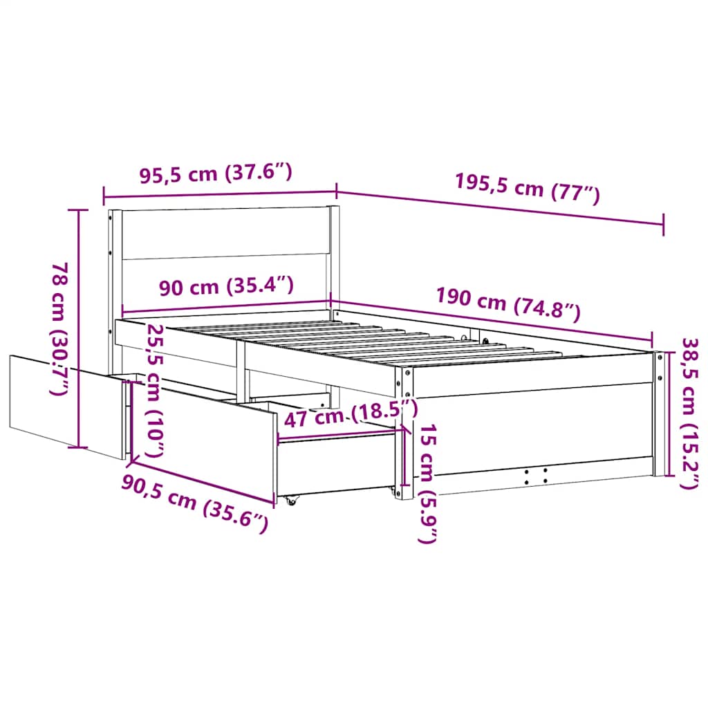 viaszbarna tömör fenyőfa ágy matrac nélkül 90 x 190 cm