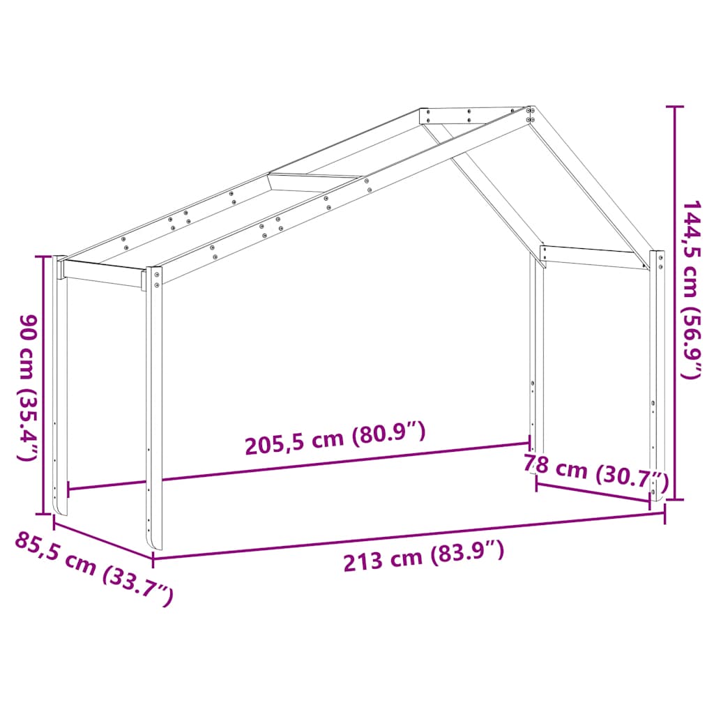 fehér tömör fenyőfa gyerekágytető 213 x 85,5 x 144,5 cm