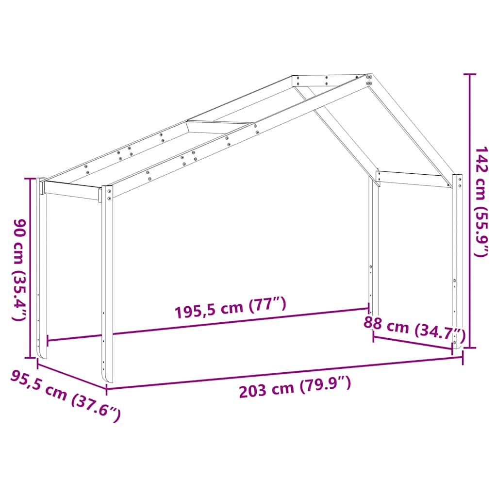viaszbarna tömör fenyőfa gyerekágytető 203 x 95,5 x 142 cm