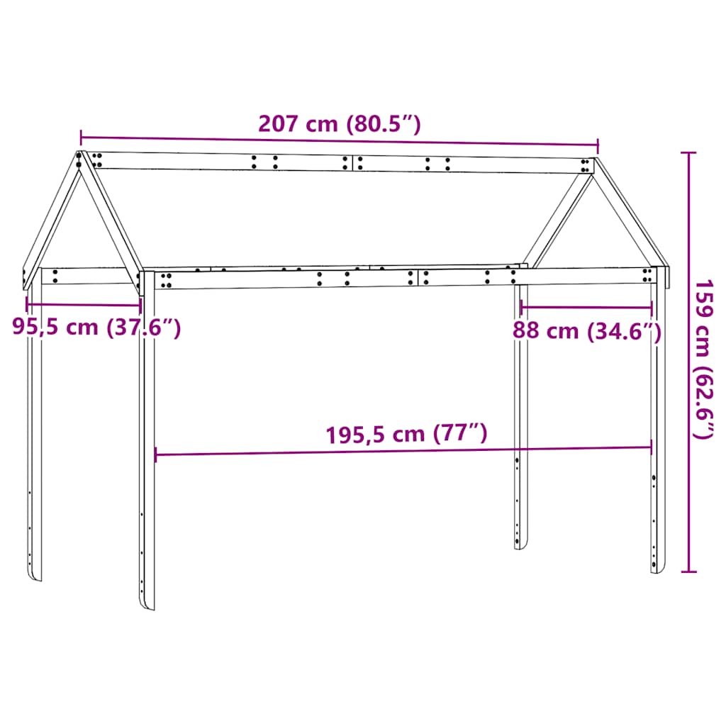 tömör fenyőfa gyerekágytető 207 x 95,5 x 159 cm