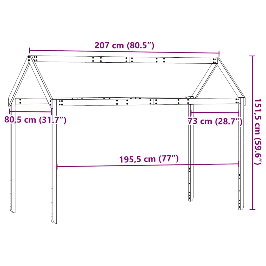 tömör fenyőfa gyerekágytető 207 x 80,5 x 151,5 cm