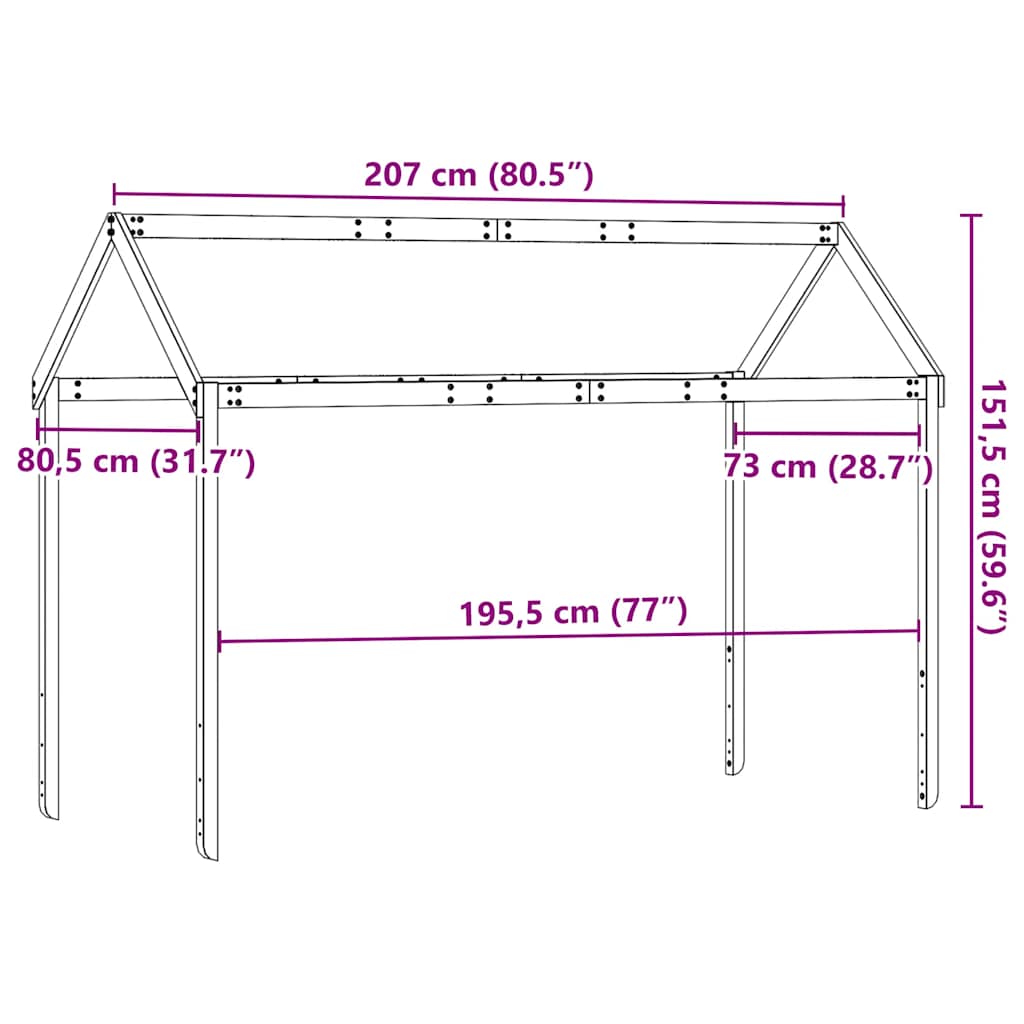 viaszbarna tömör fenyőfa gyerekágytető 207 x 80,5 x 151,5 cm