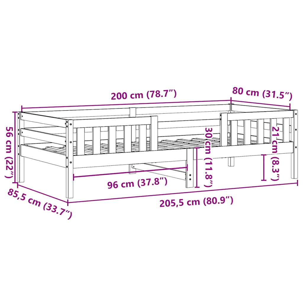 fehér tömör fenyő ágykeret matrac nélkül 80 x 200 cm