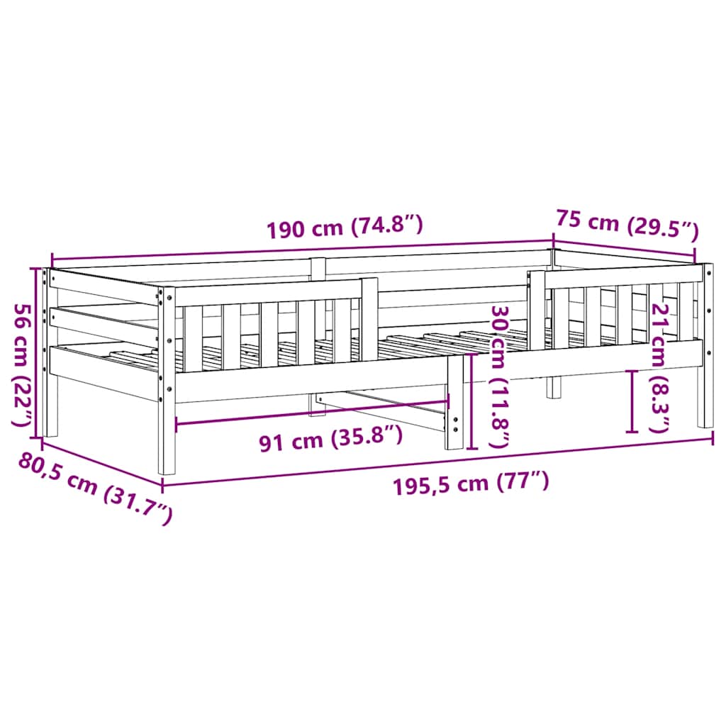 tömör fenyőfa ágy matrac nélkül 75 x 190 cm