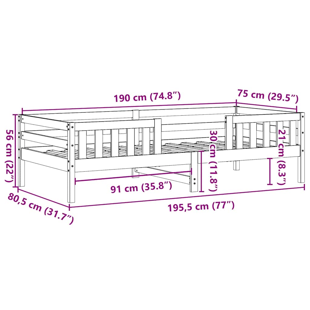 viaszbarna tömör fenyőfa ágy matrac nélkül 75 x 190 cm