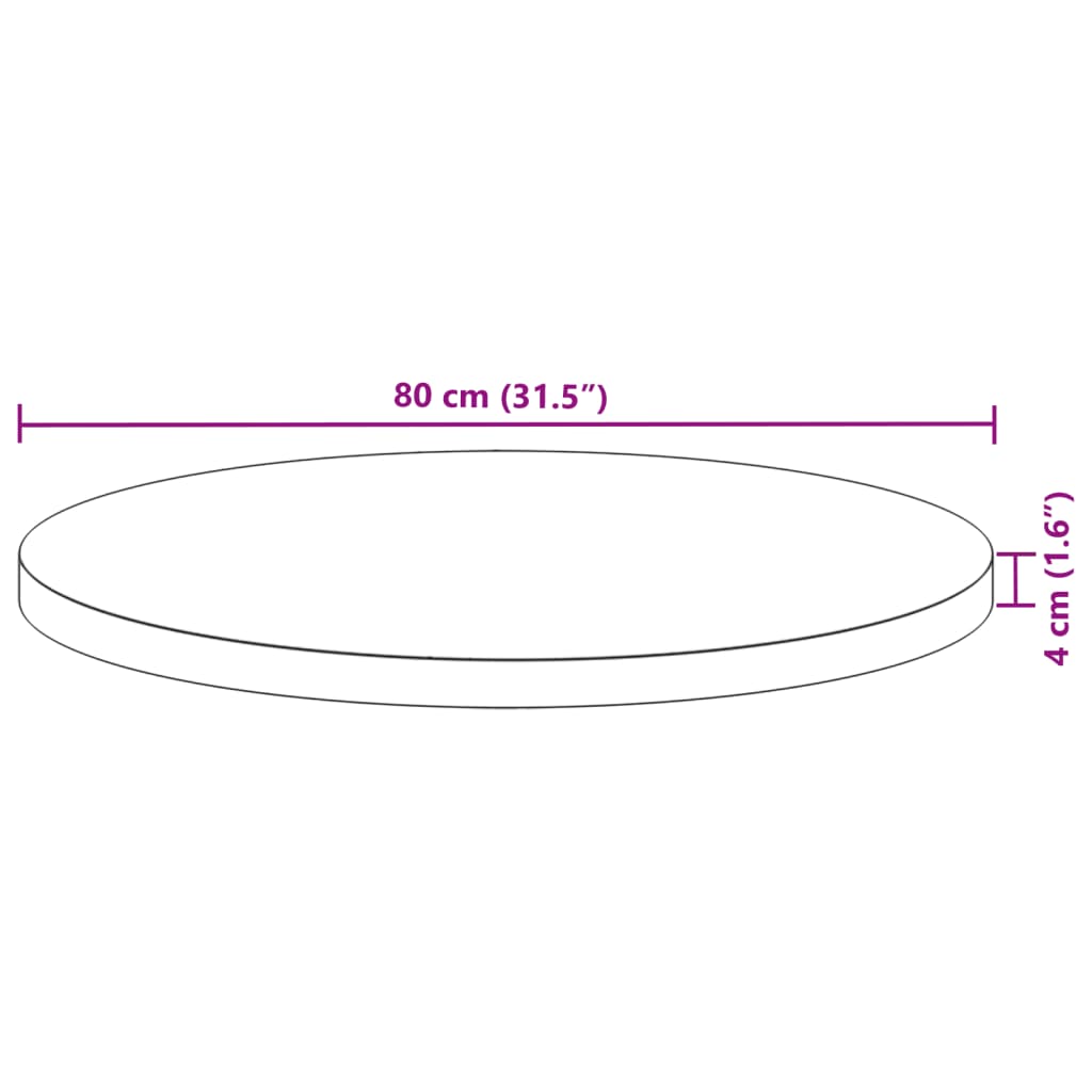 kerek tömör akácfa asztallap Ø80 x 4 cm