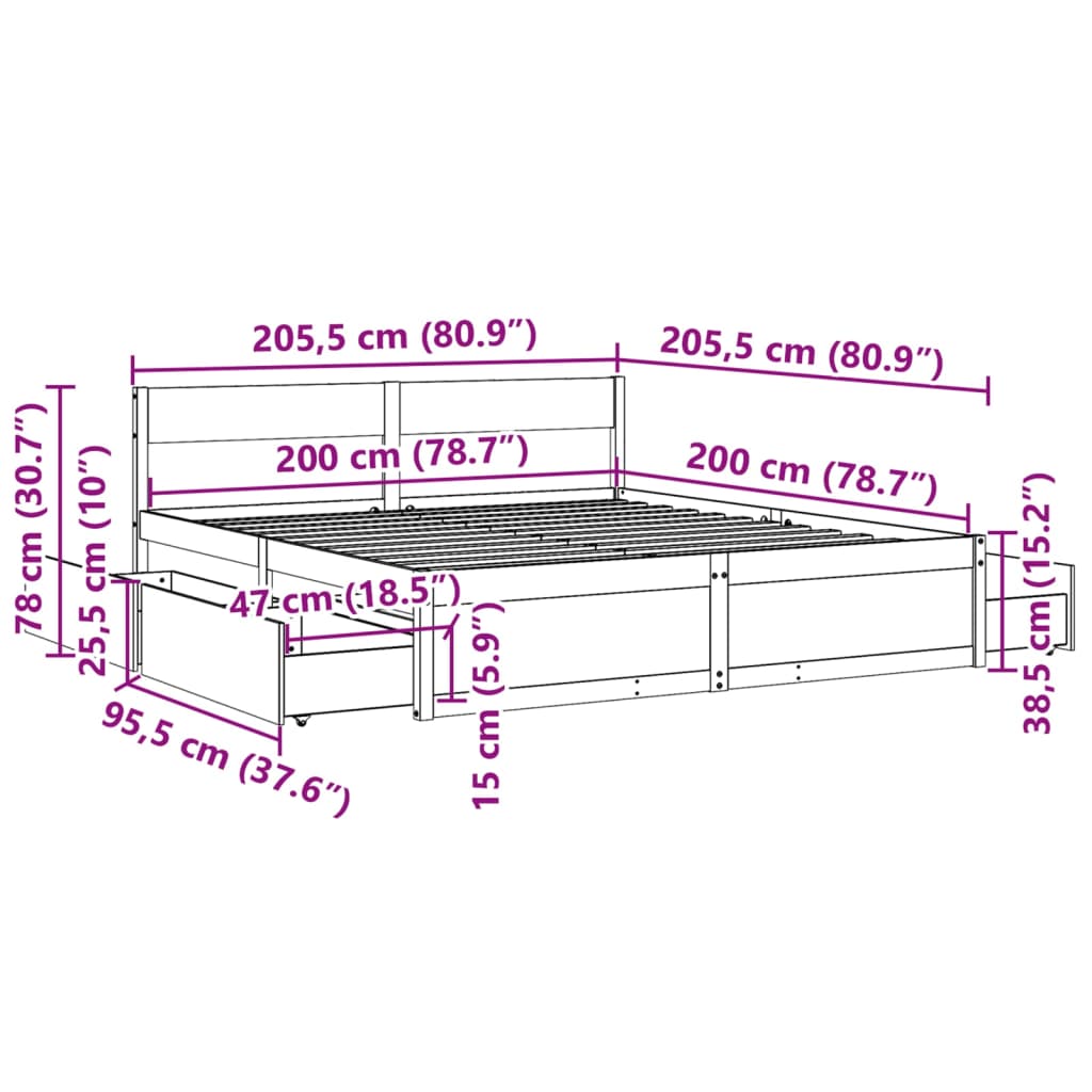 fehér tömör fenyőfa ágy matrac nélkül 200 x 200 cm