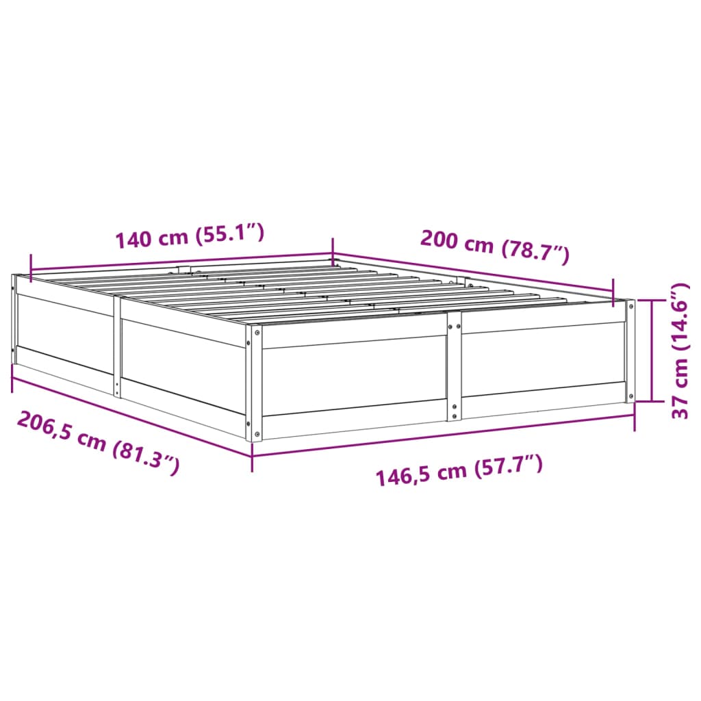 viaszbarna tömör fenyőfa ágy matrac nélkül 140 x 200 cm