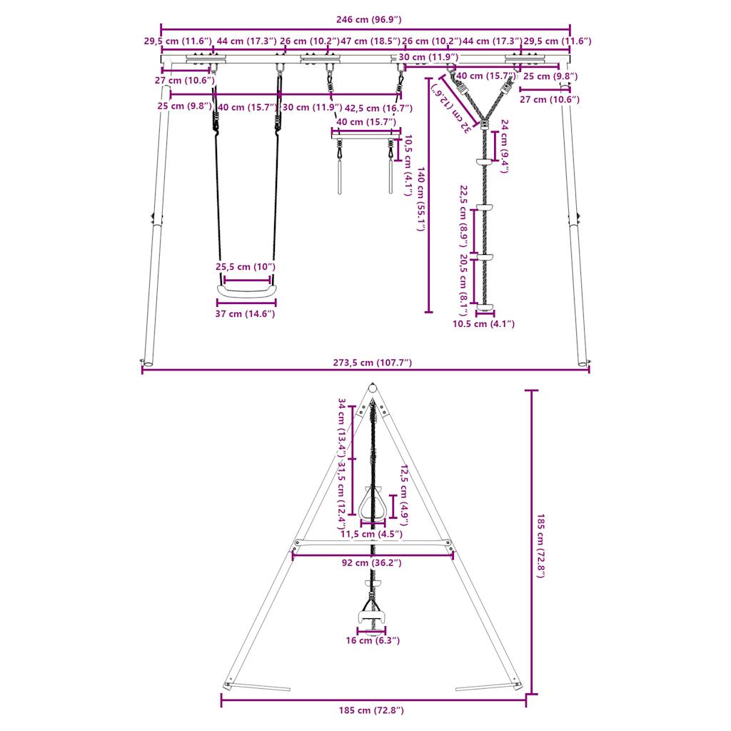 kültéri hintaszett hintával trapézzal és tárcsás hintával