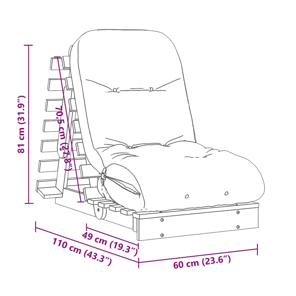 tömör impregnált fenyőfa futon kanapéágy matraccal 60x206x11 cm