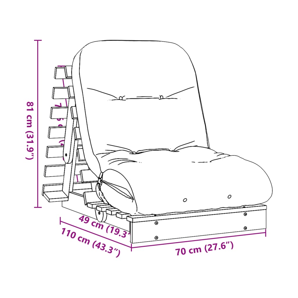 fehér tömör fenyőfa futon kanapéágy matraccal 70 x 206 x 11 cm