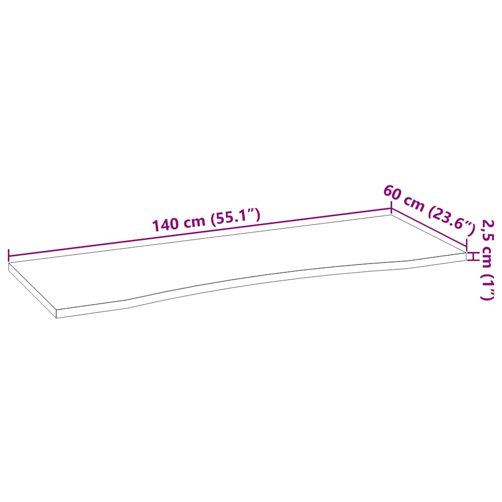 tömör tölgyfa téglalap alakú asztallap kezeletlen 140x60x2,5 cm