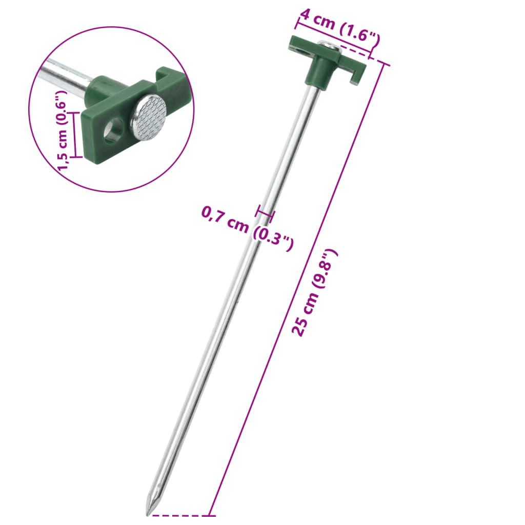 12 db horganyzott acél és polipropilén sátorcövek 25 cm 7 mm