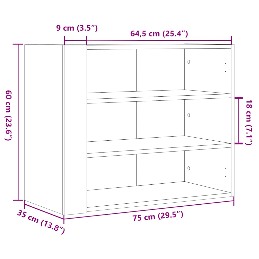 fekete szerelt fa faliszekrény 75 x 35 x 60 cm