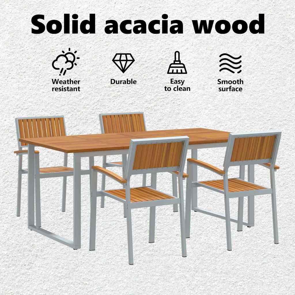 Kert étkező szett 5 pcs Szürke Tömör Akácfa