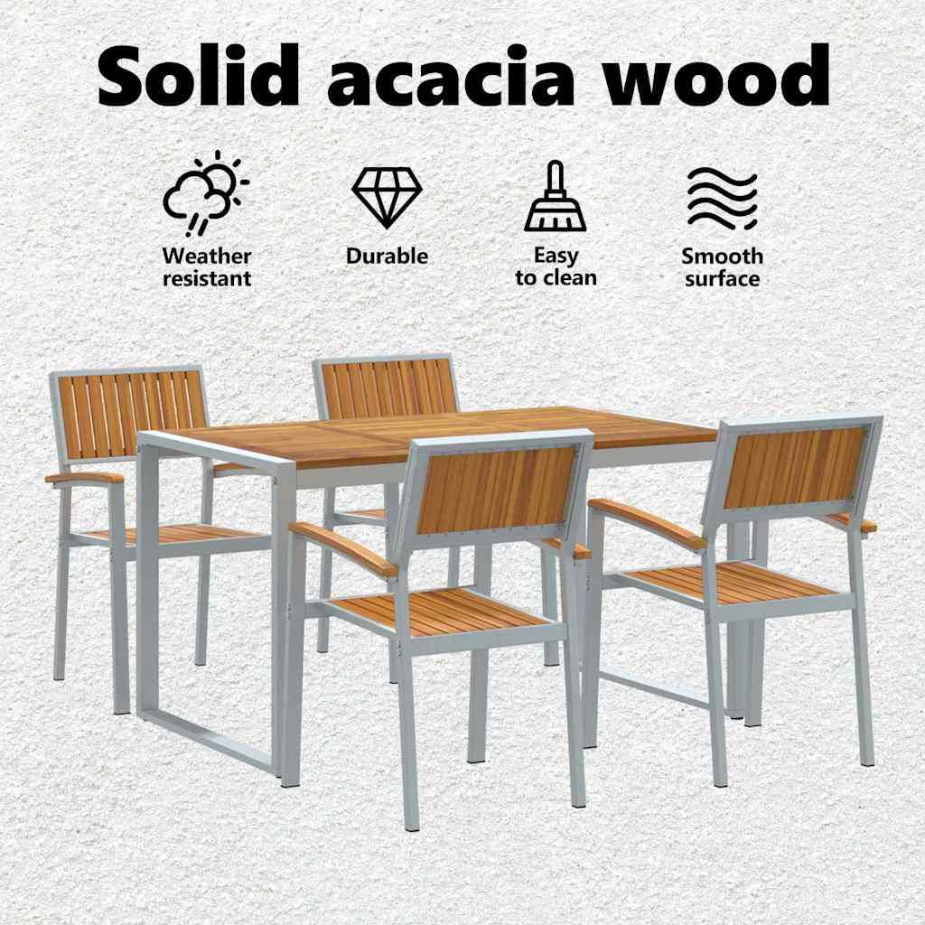 Kert étkező szett 5 pcs Szürke Tömör Akácfa