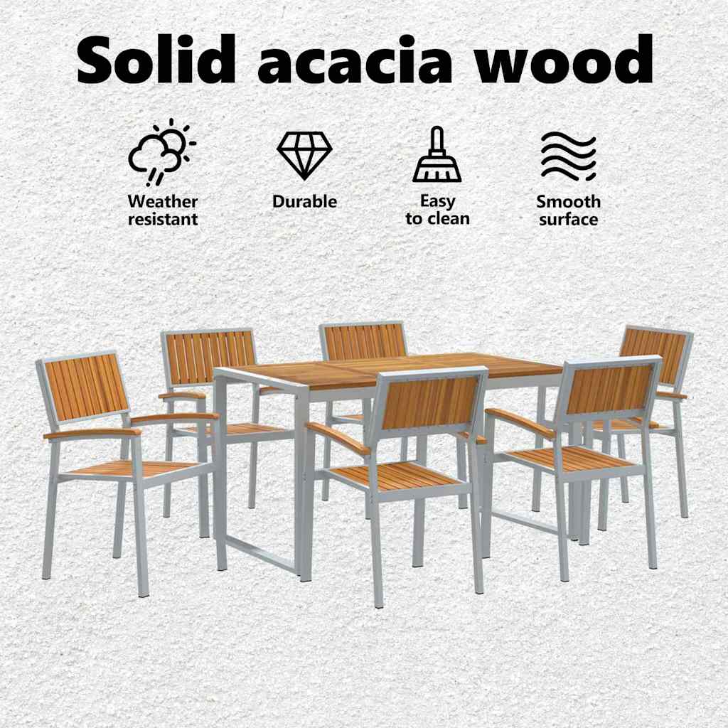Kert étkező szett 7 pcs Szürke Tömör Akácfa