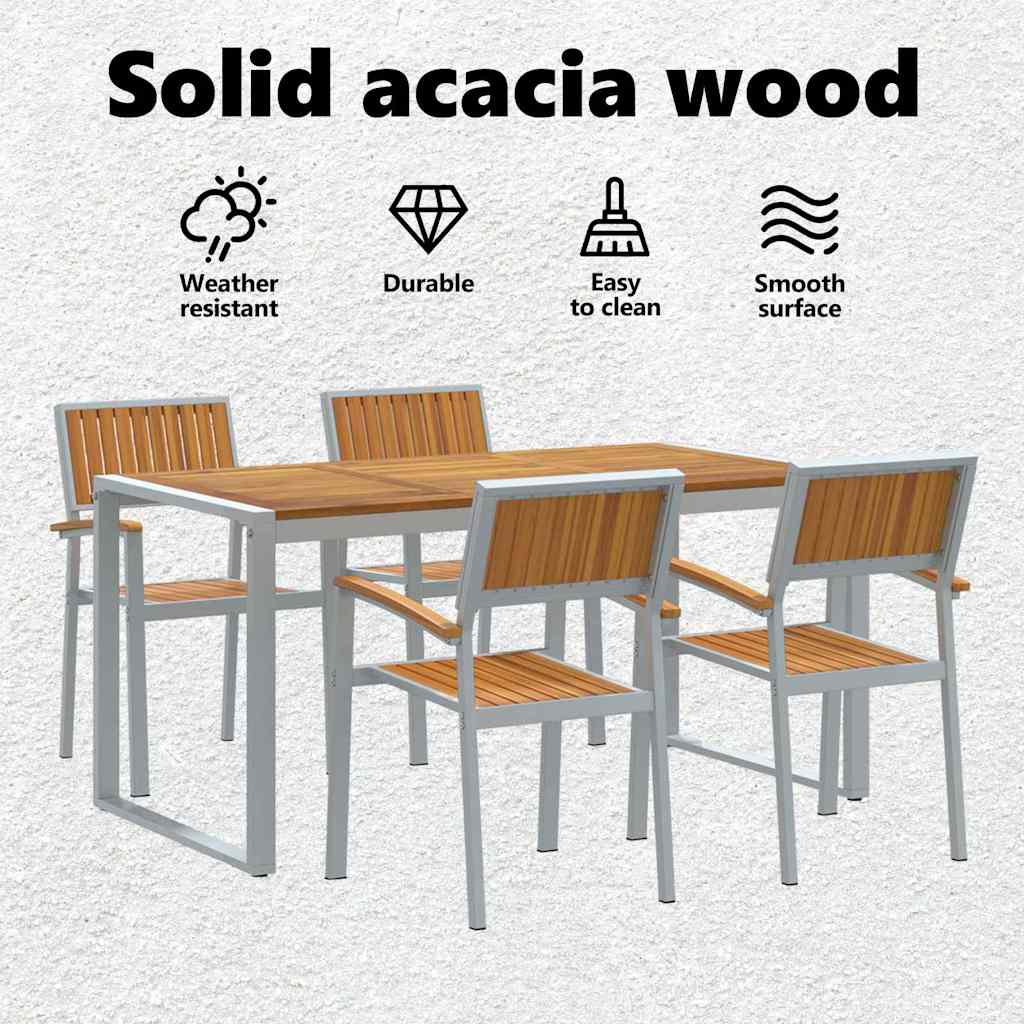 Kert étkező szett 5 pcs Szürke Tömör Akácfa