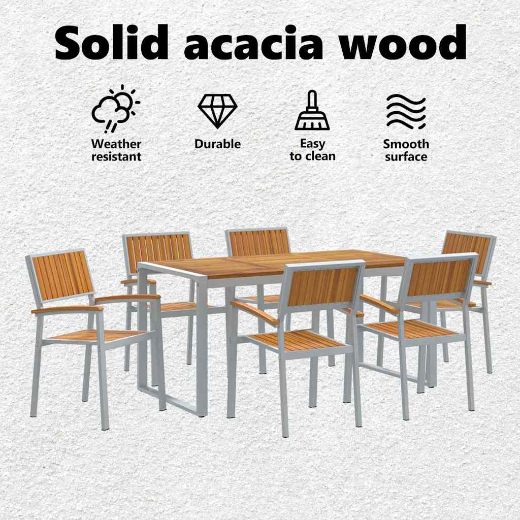 Kert étkező szett 7 pcs Szürke Tömör Akácfa