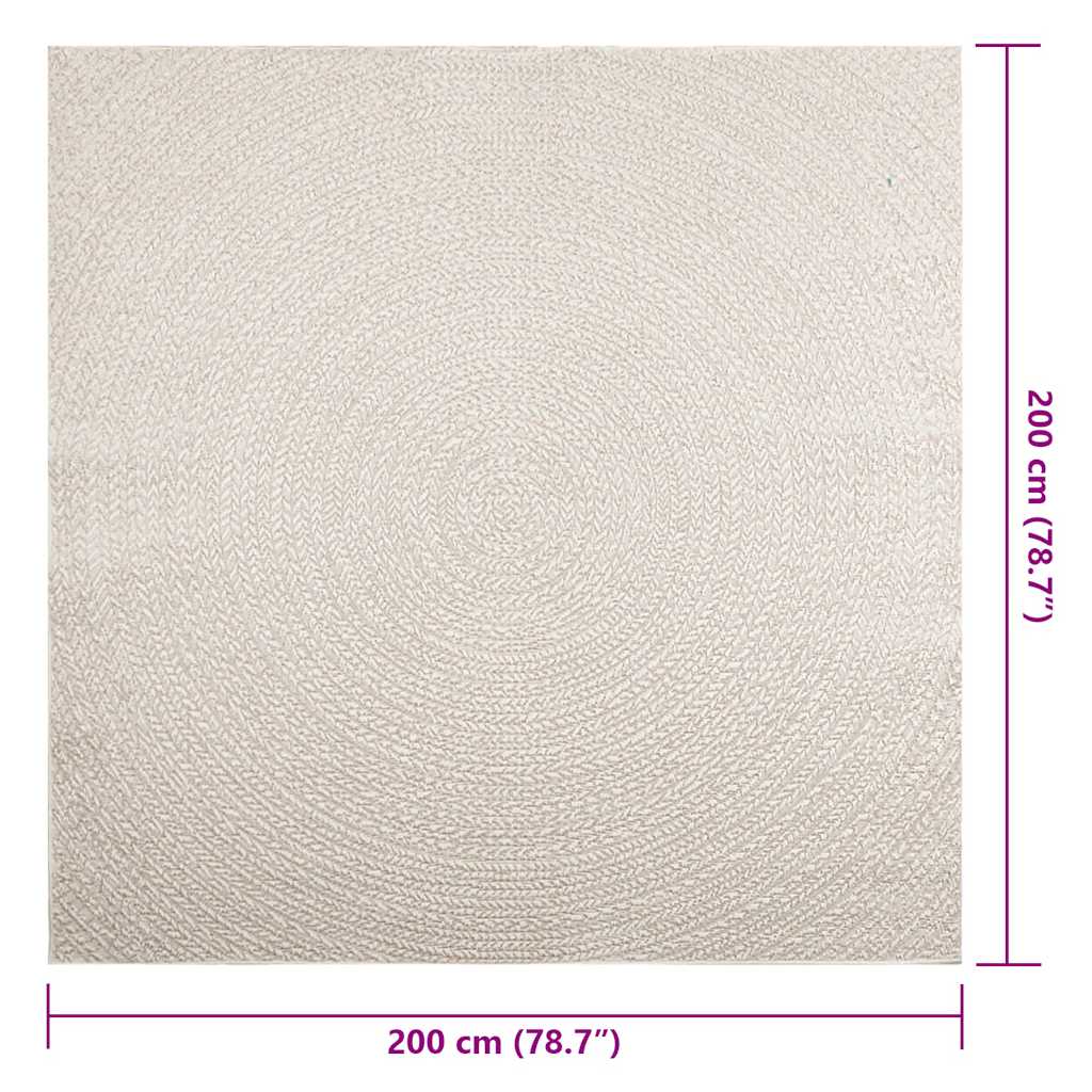 ZIZUR krém juta hatású beltéri és kültéri szőnyeg 200x200 cm