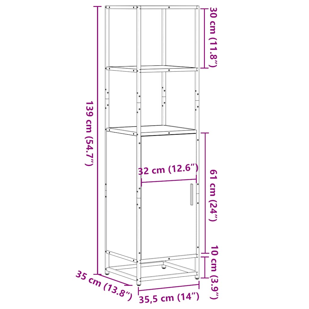 Highboard sonoma tölgy 35,5x35x139 cm gépelt fa és fém