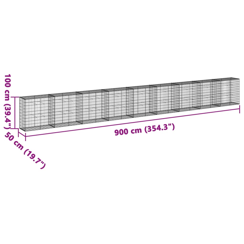 horganyzott vas gabion kosár fedéllel 900 x 50 x 100 cm