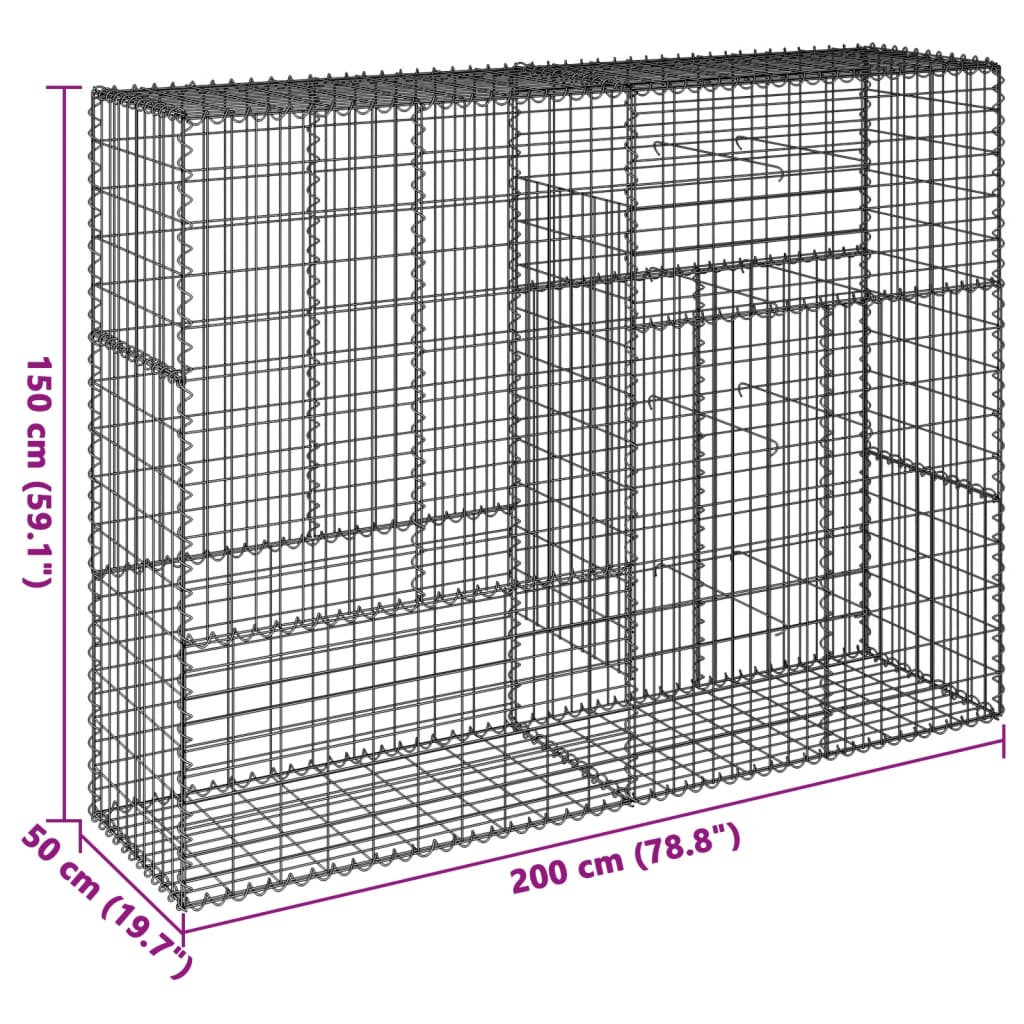 horganyzott vas gabion kosár fedéllel 200 x 50 x 150 cm