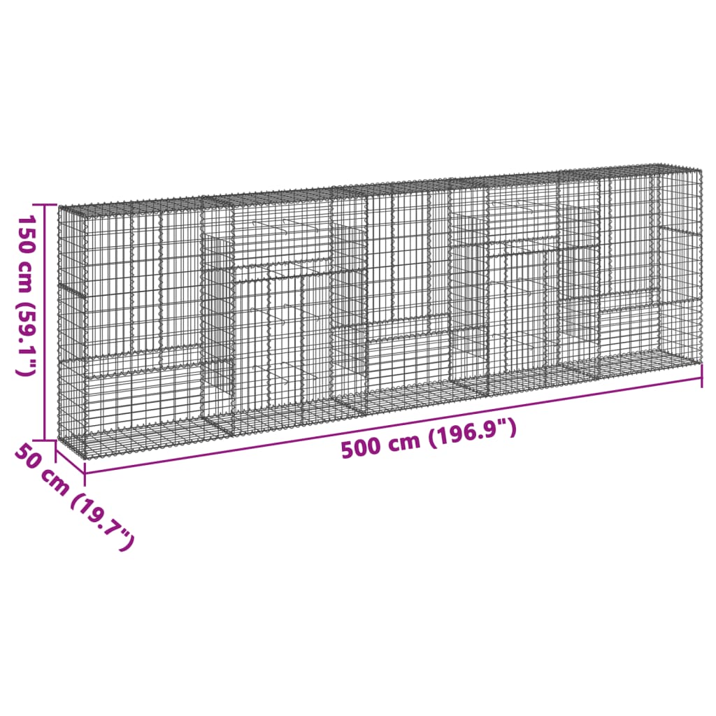 horganyzott vas gabion kosár fedéllel 500 x 50 x 150 cm