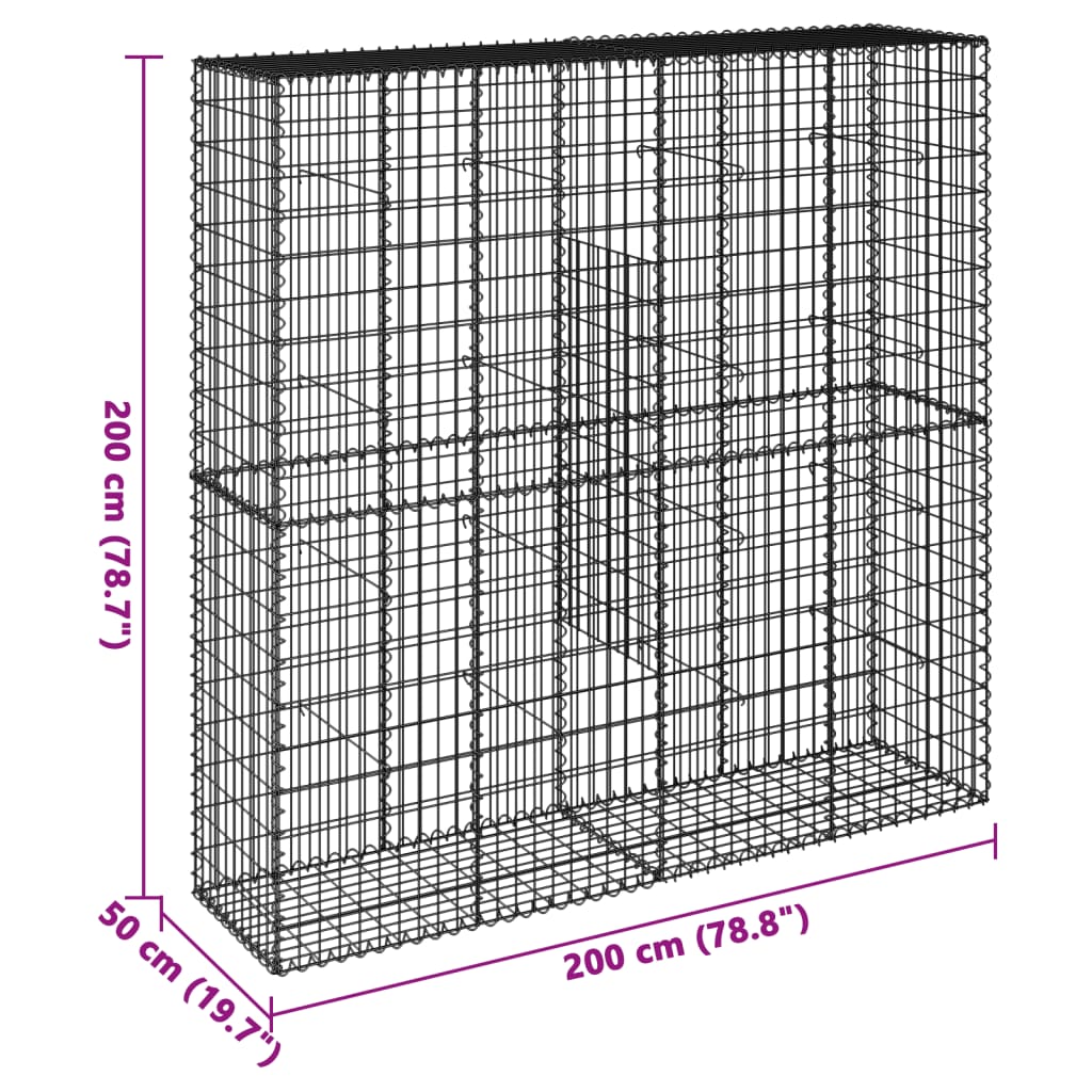 horganyzott vas gabion kosár fedéllel 200 x 50 x 200 cm