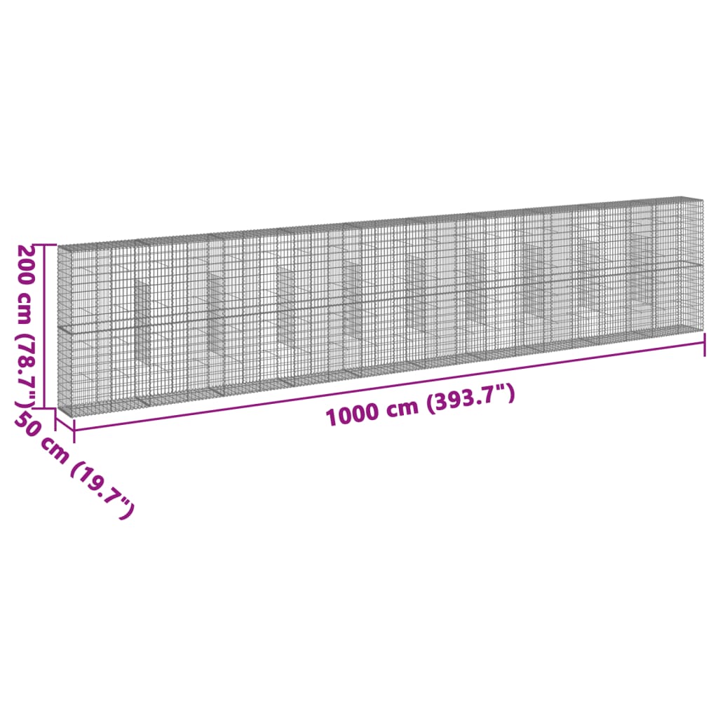 horganyzott vas gabion kosár fedéllel 1000 x 50 x 200 cm