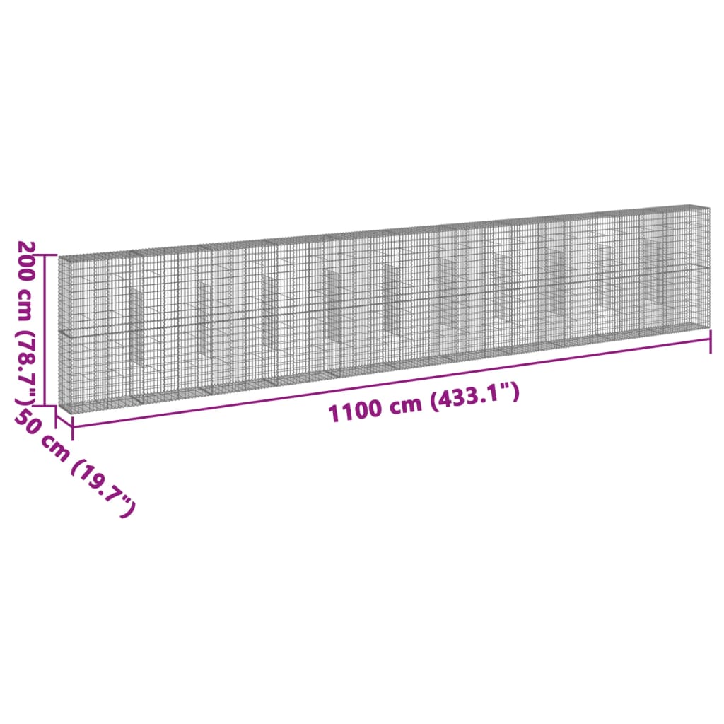 horganyzott vas gabion kosár fedéllel 1100 x 50 x 200 cm