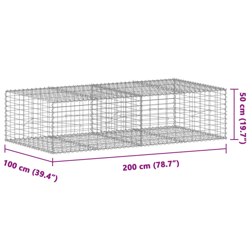 horganyzott vas gabion kosár fedéllel 200 x 100 x 50 cm