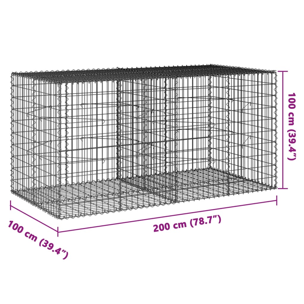 horganyzott vas gabion kosár fedéllel 200 x 100 x 100 cm