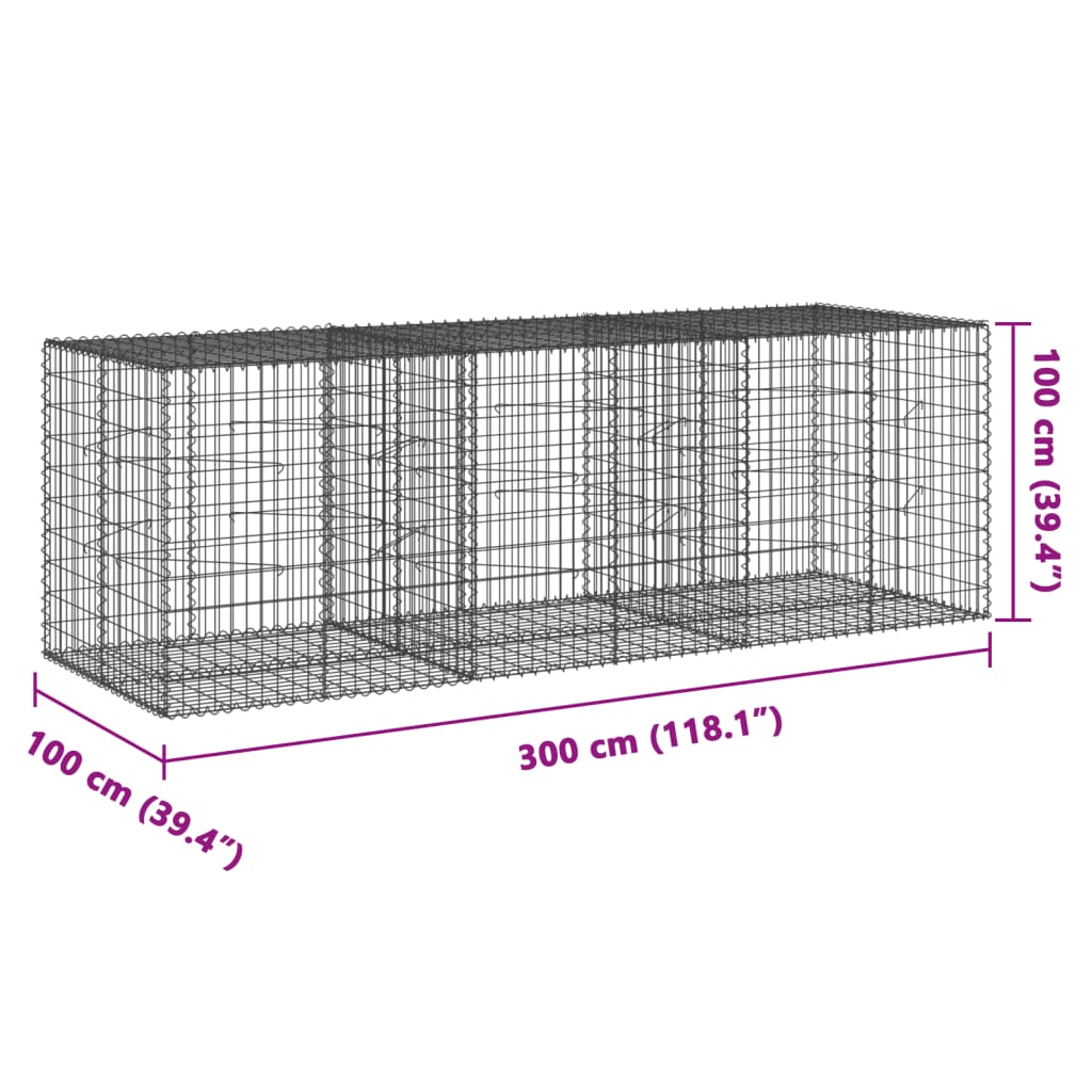 horganyzott vas gabion kosár fedéllel 300 x 100 x 100 cm