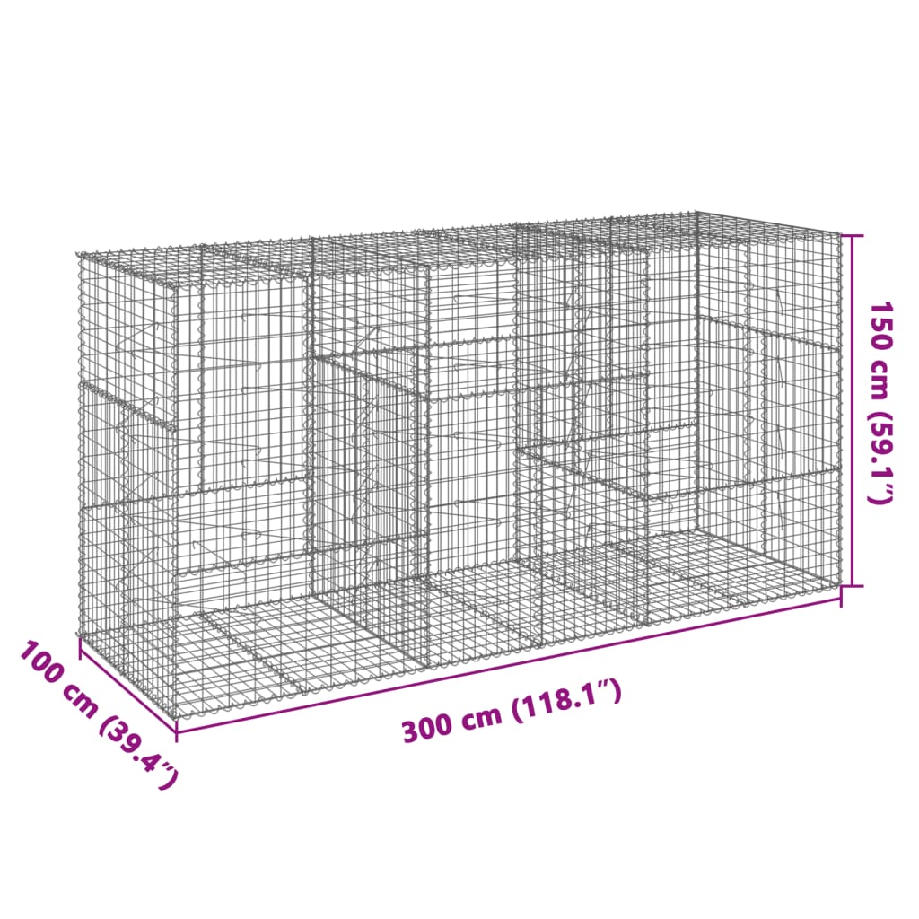 horganyzott vas gabion kosár fedéllel 300 x 100 x 150 cm