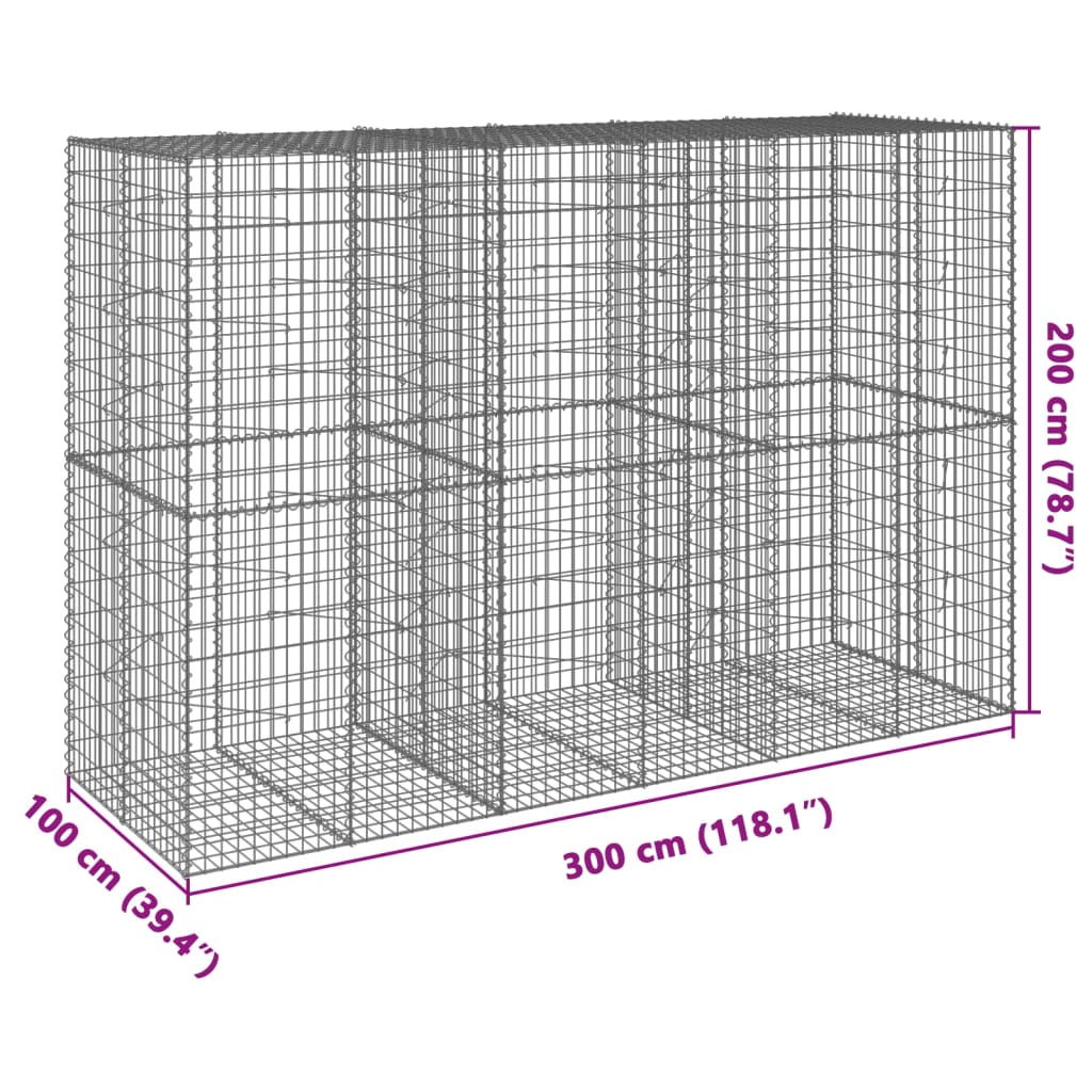 horganyzott vas gabion kosár fedéllel 300 x 100 x 200 cm