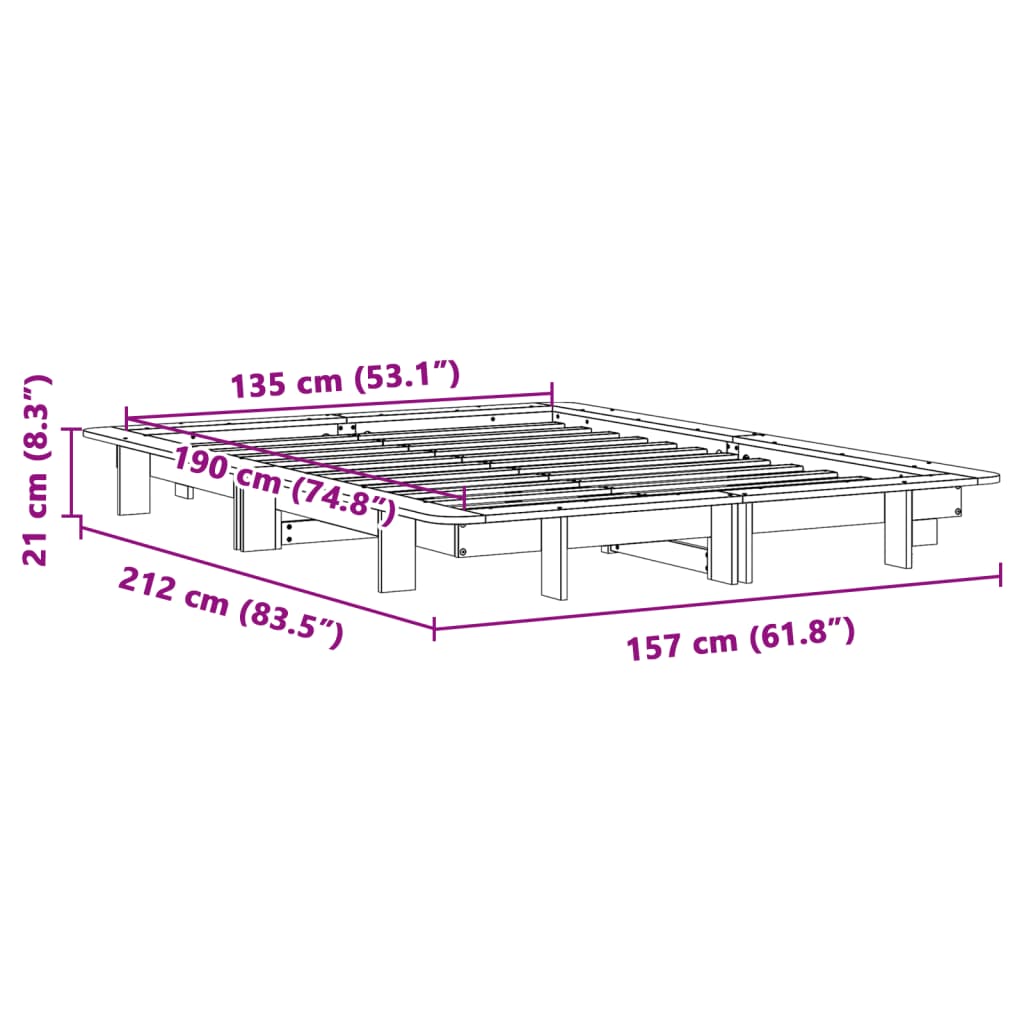 viaszbarna tömör fenyőfa ágy matrac nélkül 135 x 190 cm