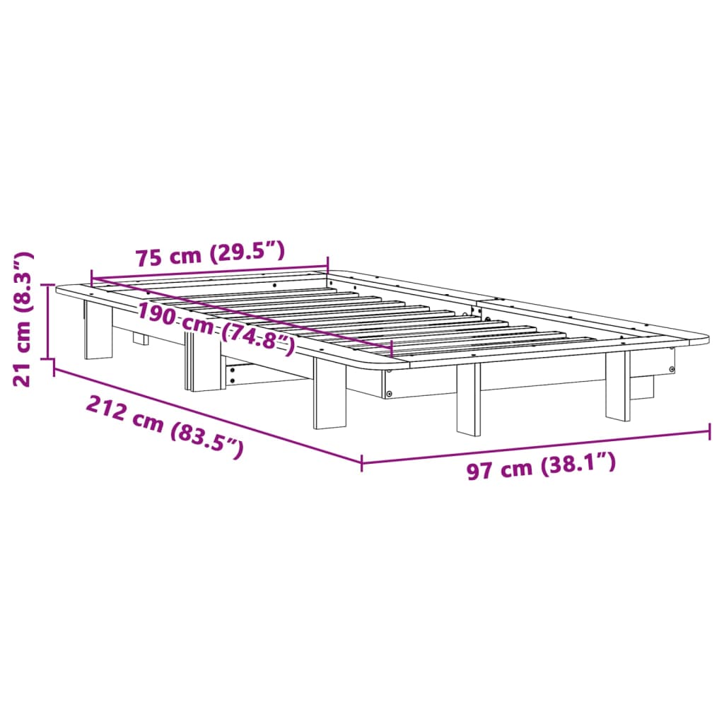 fehér tömör fenyőfa ágy matrac nélkül 75 x 190 cm