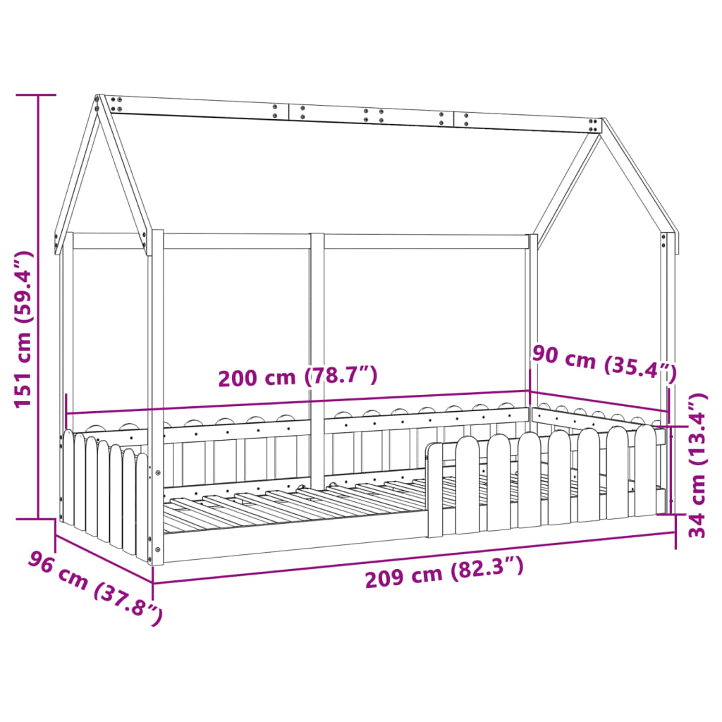 viaszbarna tömör fenyőfa házikó gyerekágykeret 90 x 200 cm