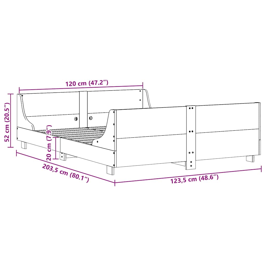 viaszbarna tömör fenyőfa ágy matrac nélkül 120 x 200 cm