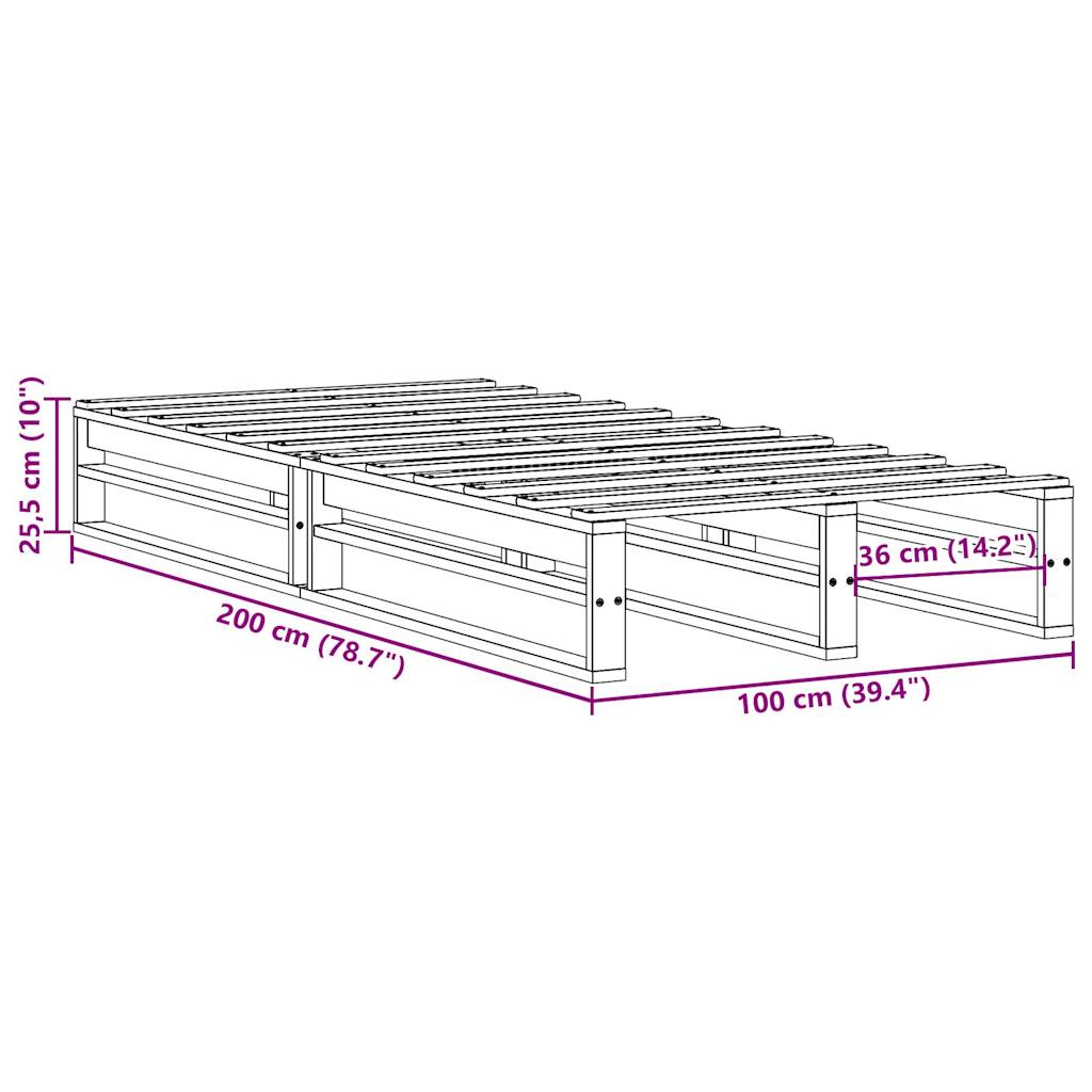 viaszbarna tömör fenyőfa ágy matrac nélkül 100 x 200 cm