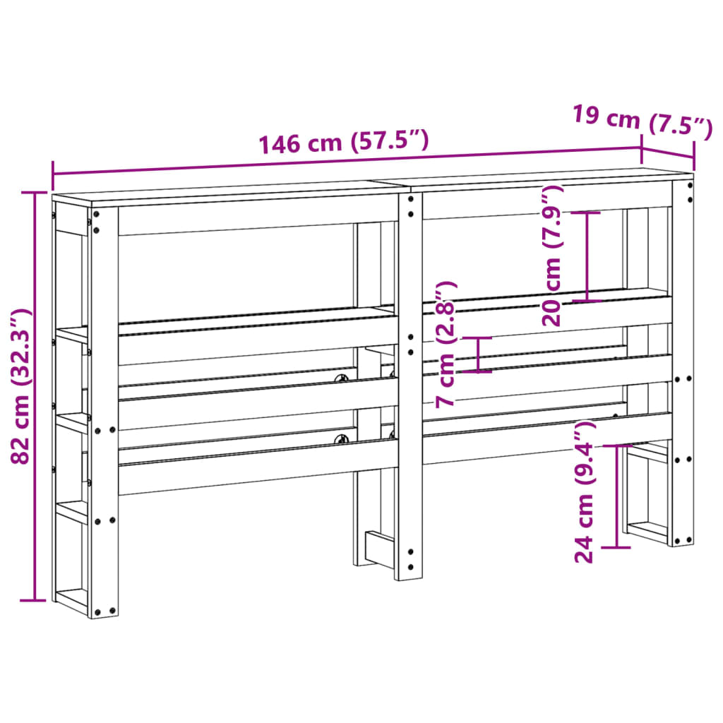 tömör fenyőfa fejtámla polcokkal 140 cm