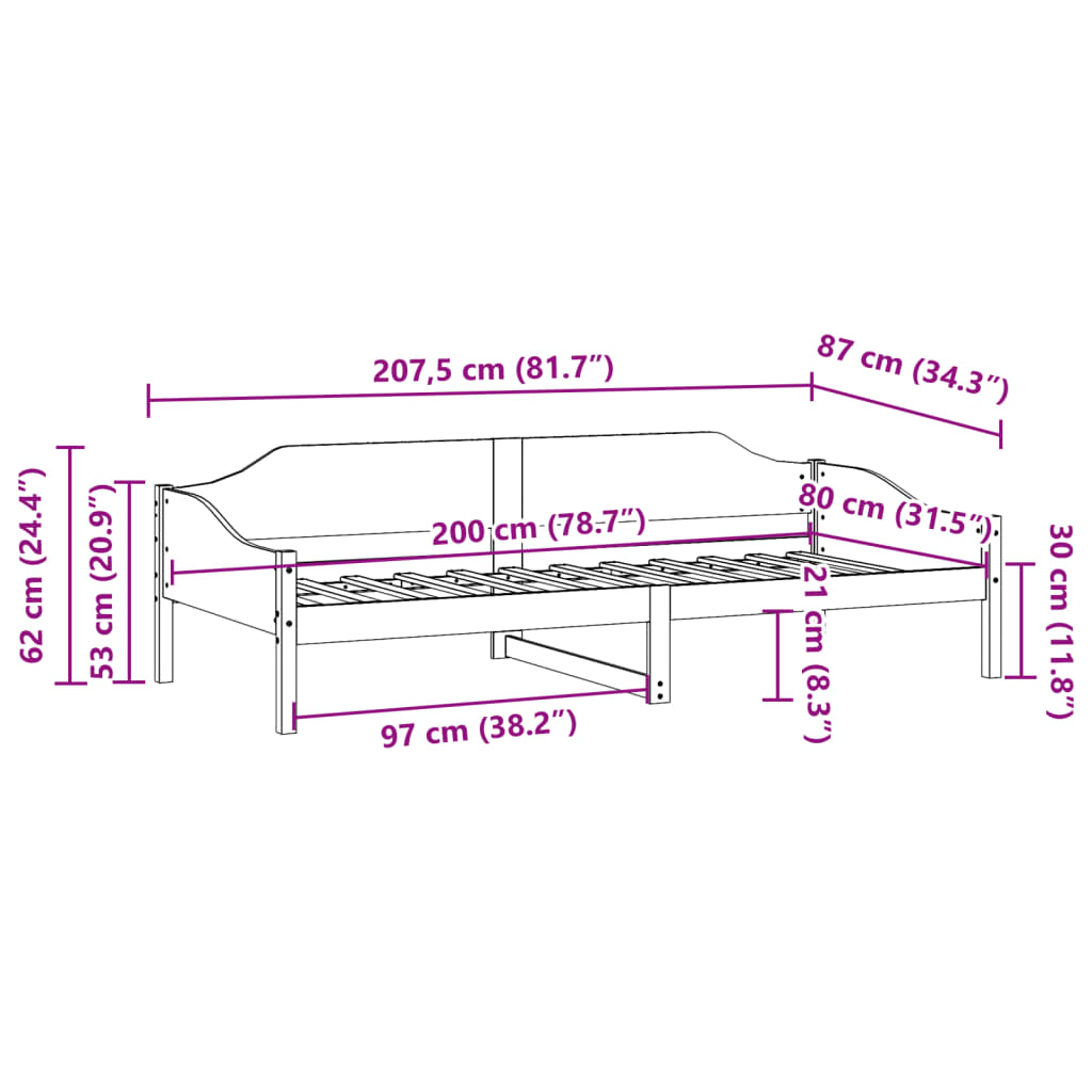 fehér tömör fenyő ágykeret matrac nélkül 80 x 200 cm