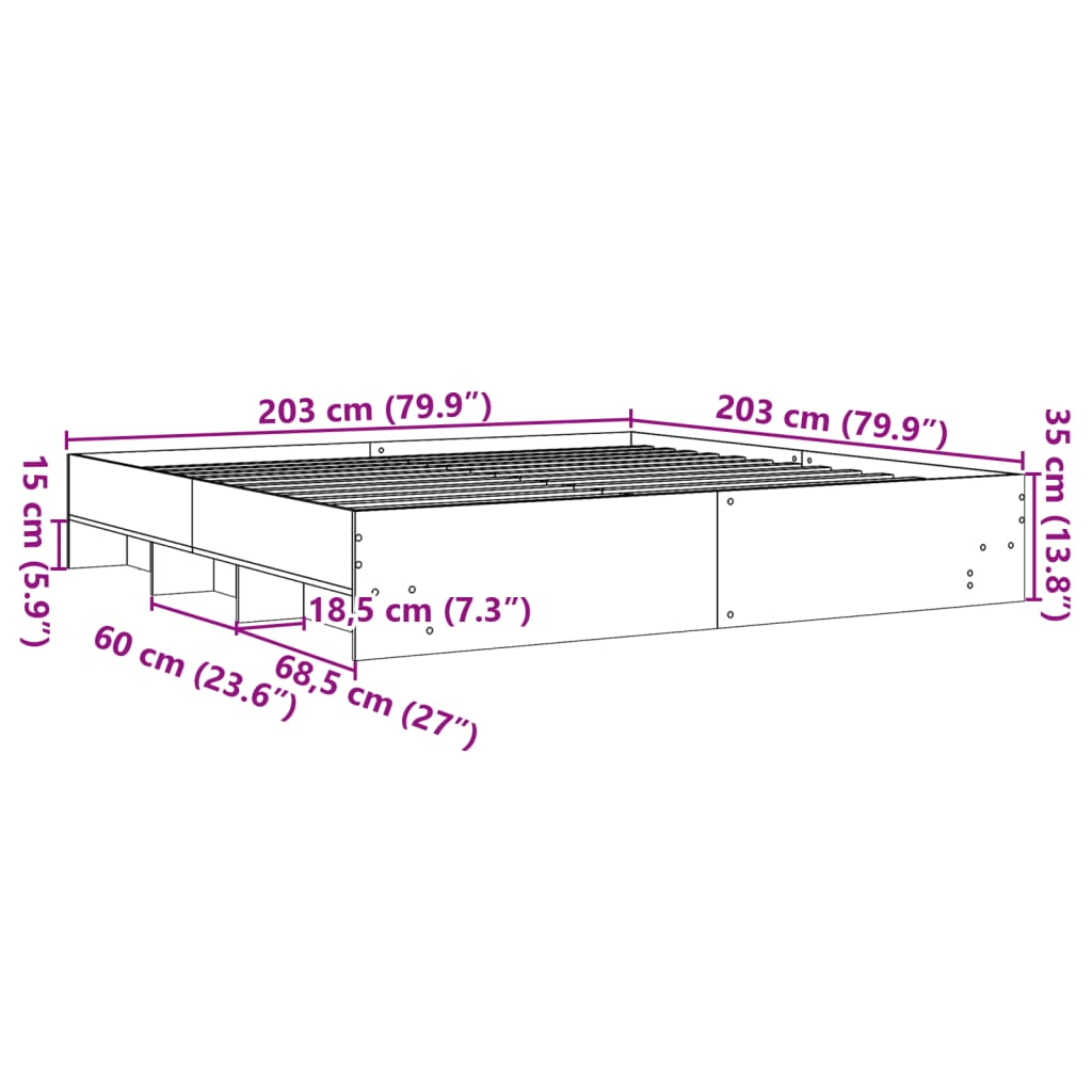 sonoma tölgyszínű szerelt fa ágykeret 200 x 200 cm