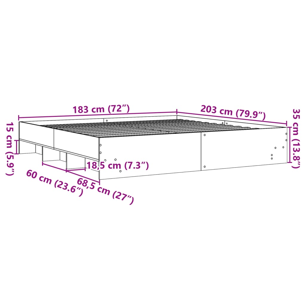 füstös tölgy színű szerelt fa ágykeret matrac nélkül 180x200 cm