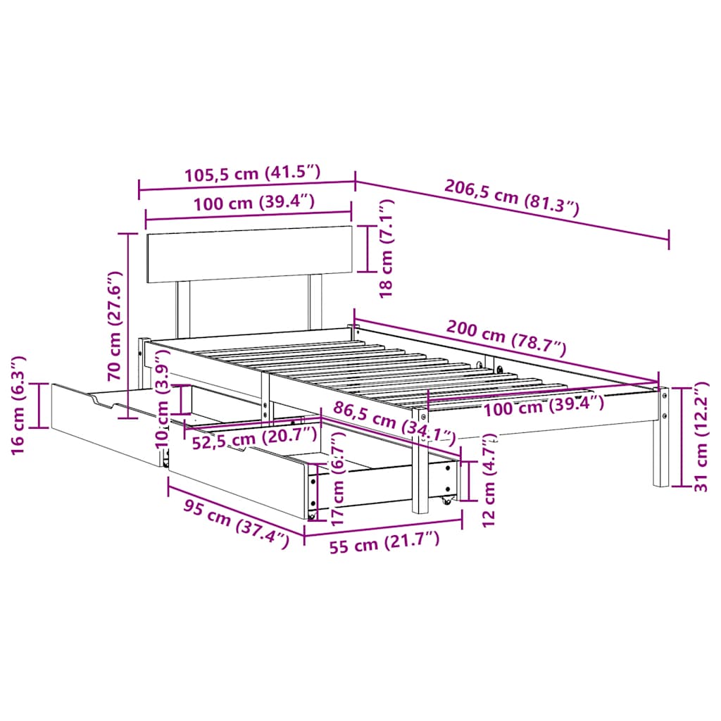fehér tömör fenyőfa ágy matrac nélkül 100 x 200 cm