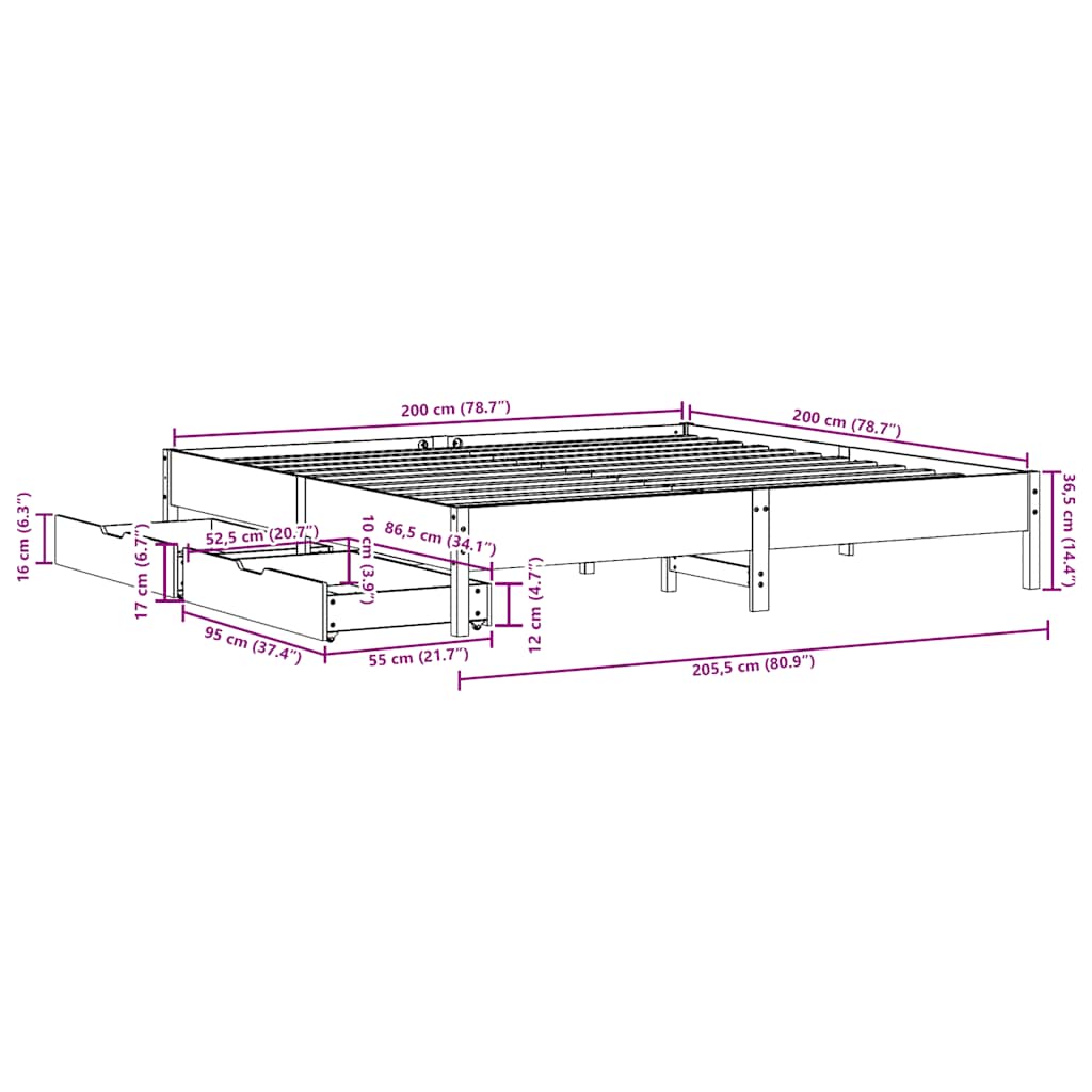 fehér tömör fenyőfa ágy matrac nélkül 200 x 200 cm