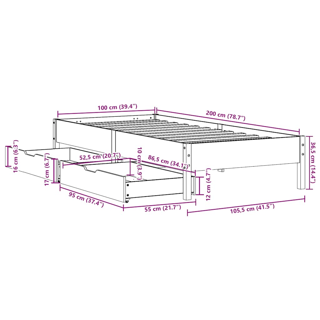 viaszbarna tömör fenyőfa ágy matrac nélkül 100 x 200 cm