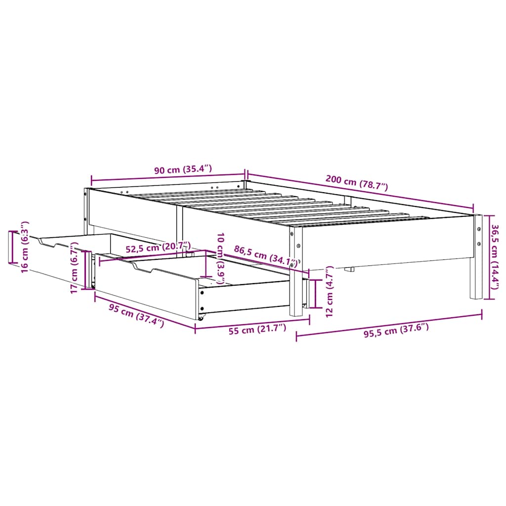 viaszbarna tömör fenyőfa ágy matrac nélkül 90 x 200 cm